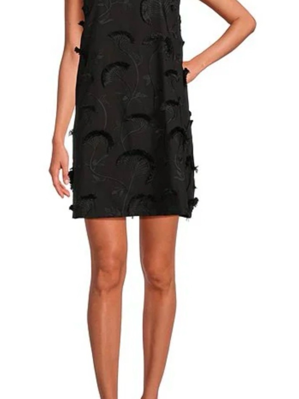 Buru Size Large Brocade Mock Neck Sleeveless Mini Black Shift Dress